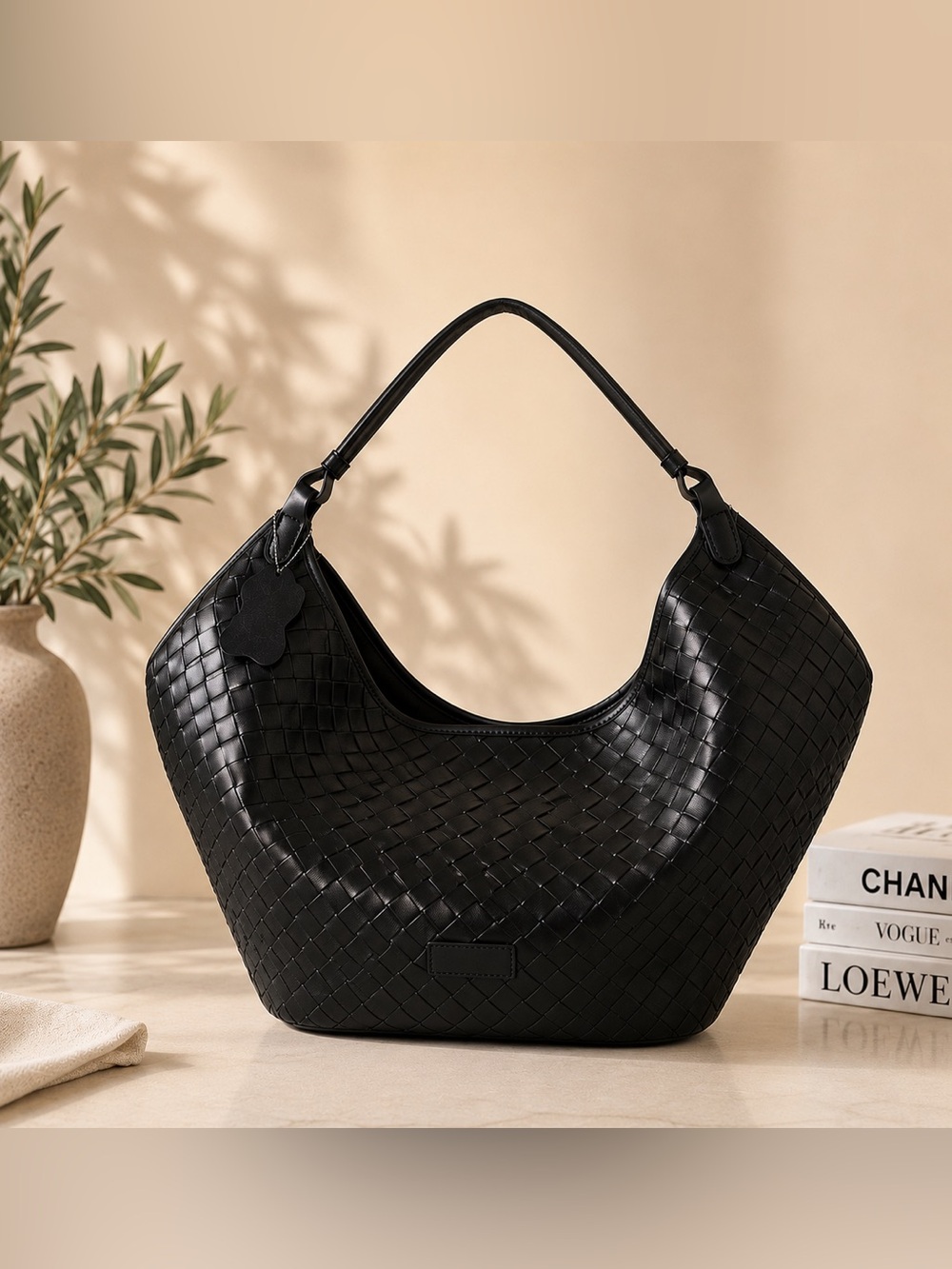 NWT Black Woven Slouchy Hobo Bag | Oversized Shoulder Tote | Quiet Luxury